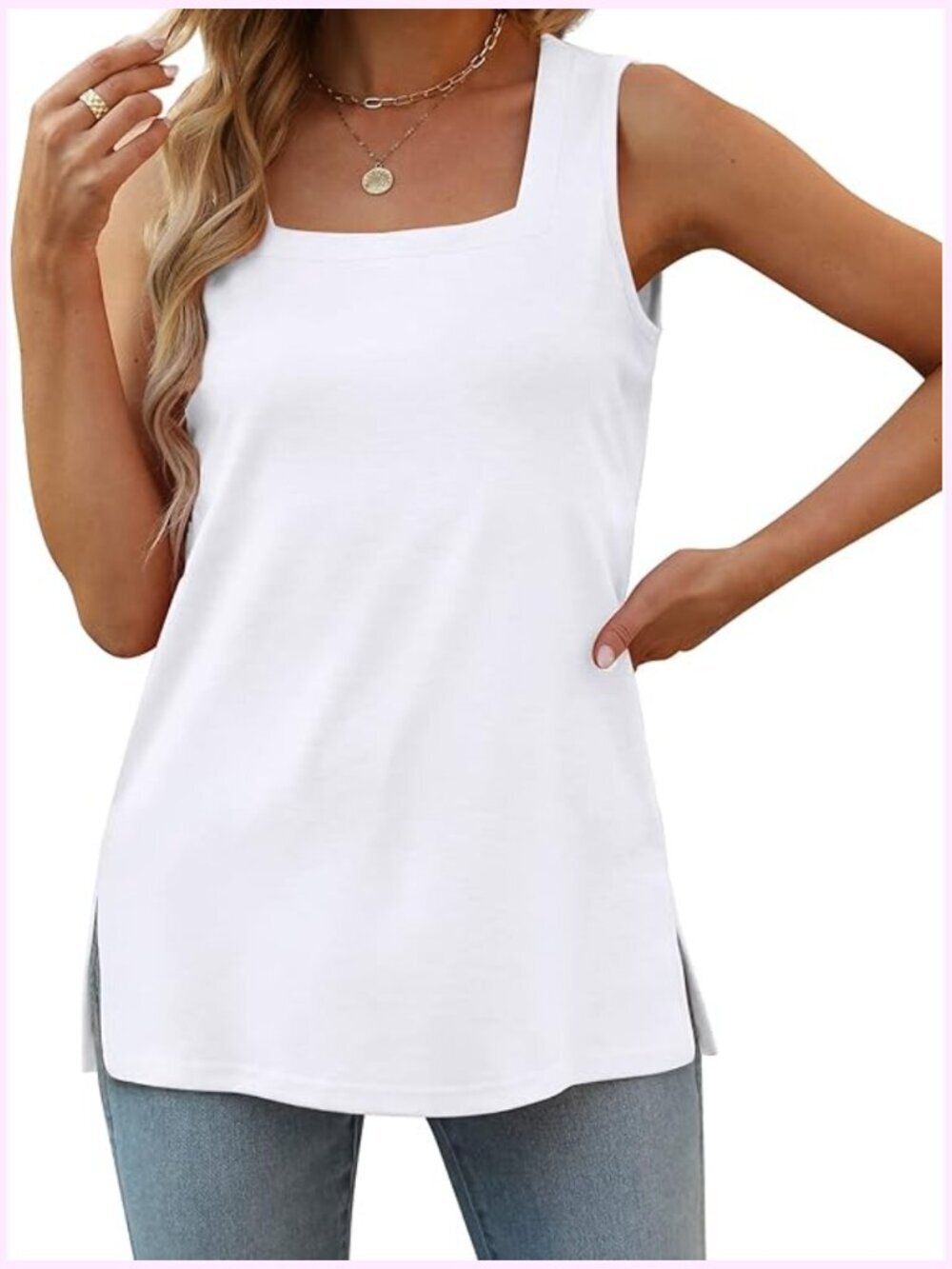 Square Neck Loose Fit Tank Top Flowy Sleeveless Summer Tops